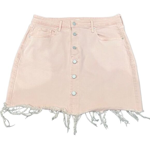 Old Navy jean mini skirt button up raw hem pink blush size 12 - Picture 4 of 12